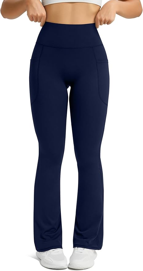 Womens Flared Yoga Pants with Pockets, High Waisted Flare Leggings Bell Bottom Bootcut Yoga Dress Pants