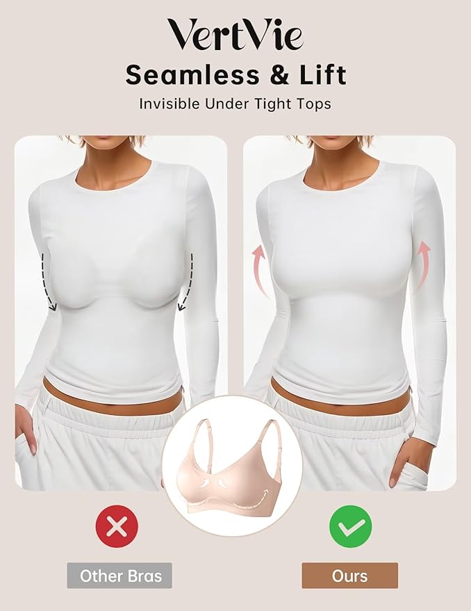 Vertvie Womens Seamless Jelly Bras No Underwire Comfort Push Up Bras Buttery Soft Wireless Bralette Full Coverage Sports Bra