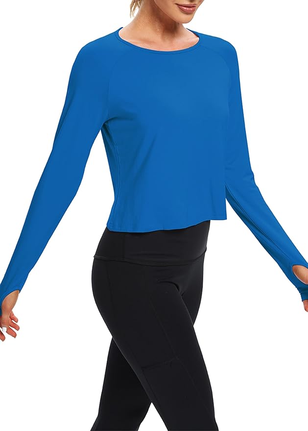 Bestisun Long Sleeve Workout Running Shirts Athletic Yoga Gym Crop Tops for Women