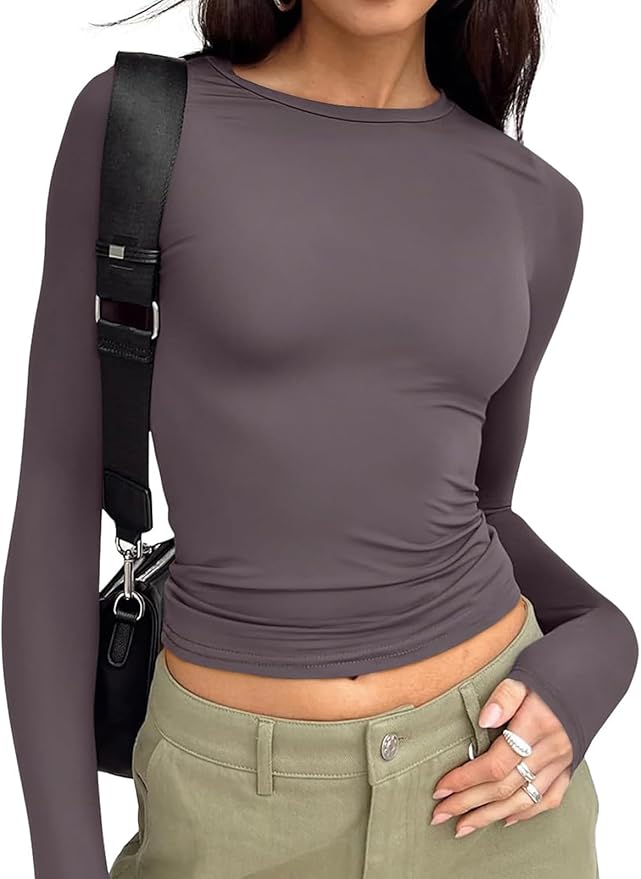 Trendy Queen Womens Long Sleeve T Shirts Fall Fashion 2026 Basic Crop Tops Going Out Outfits Y2k Clothes