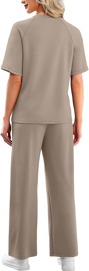 WIHOLL 2 Piece Sets for Women Resort Wear Travel Vacation Outfits Summer Short Sleeve Lounge Sets