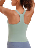 CRZ YOGA Seamless Ribbed Scoop Neck Tank Top for Women - Workout Racerback Padded Athletic Camisole with Built in Bra