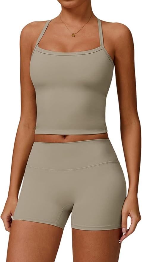 QBGJTD Two Piece Workout Sets For Women Tank Top Matching High Waist Booty Lifting Shorts Gym Yoga Active Wear Outfits