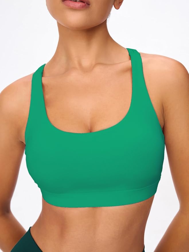 Women's Strappy Sports Bras Light Compression Crop Criss Cross Back Padded Workout Yoga Bra Supportive U Neckline