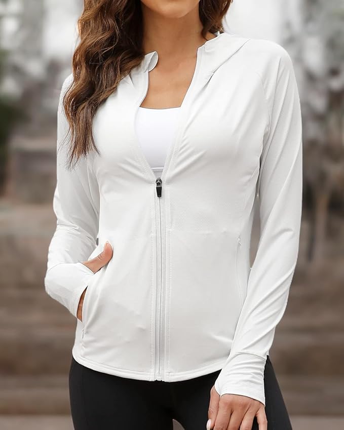 We1Fit Women's UPF 50+ Sun Protection Jacket Hoodie Sun Shirts Hiking Running Athletic Shirt