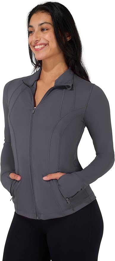 90 Degree By Reflex Full Zip Running Track Jacket Lightweight Athletic Slim Fit Jacket with Thumbholes