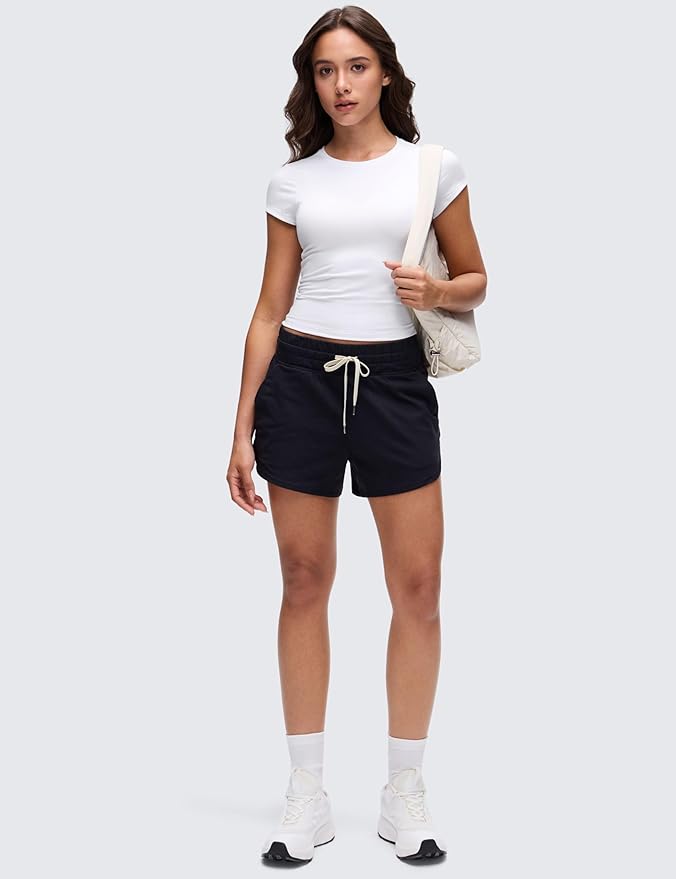 CRZ YOGA Cloud Jersey Crewneck Baby Tee for Women - Casual Workout Basic Short Sleeve Shirts Summer Daily Soft Stretchy Tops