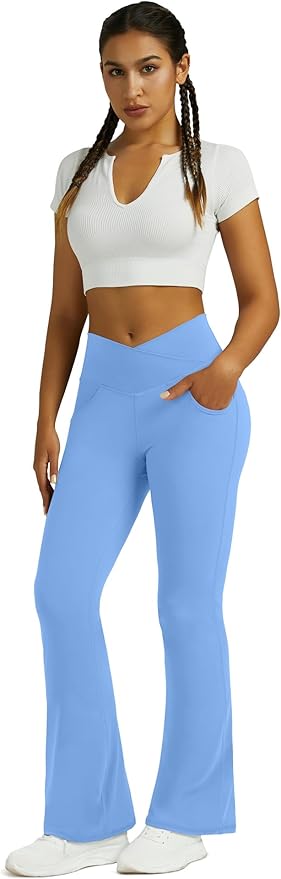 Flare Leggings for Women Yoga Pants with Pockets High Waisted Crossover Flare Leggings Bootcut Casual Yoga Pants
