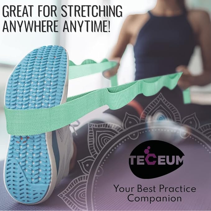 TECEUM Stretching Strap for Yoga & Physical Therapy – 10 Loops – Non-elastic Leg Stretch Straps for Stretching, Exercising, Pilates, Post-injury Rehabilitation for All Levels – Men & Women