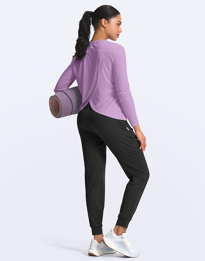 SANTINY Women's Lightweight Long Sleeve Workout Tops Split Back Gym Running Hiking Athletic Shirt Quick Dry UPF 50+ Sun Shirt