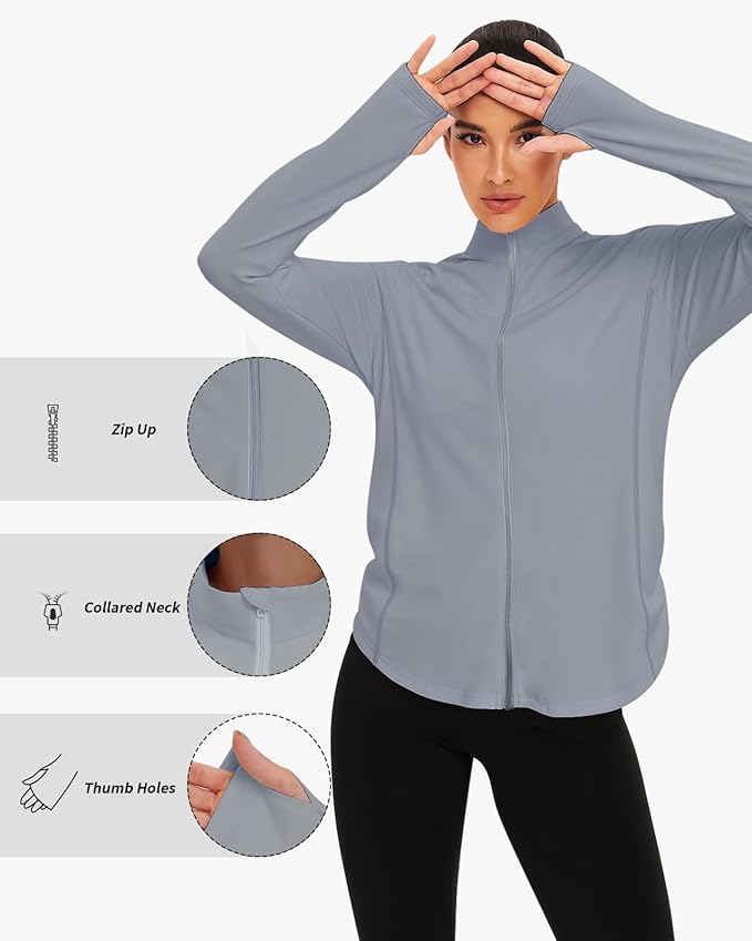 Vldnery Women's UPF 50+ Sun Protection Lightweight Jacket Zip Up Long Sleeve Sun Shirt for Women with Thumb Hole Hiking