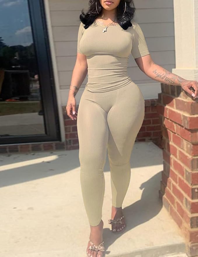 Nimsruc Two Piece Outfits For Women Summer Casual Short Sleeve Jogging Suits
