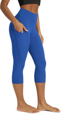 ODODOS Women's High Waisted Yoga Capris with Pockets, Tummy Control Non See Through Workout Athletic Running Capri Leggings
