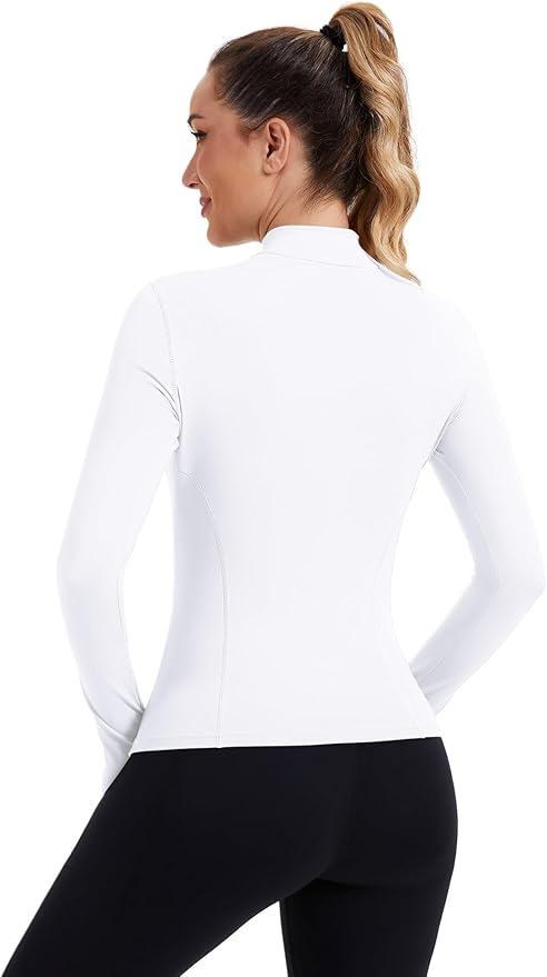 ZHENWEI Womens Workout Tops Long Sleeve Quarter Zip Pullover Quick Dry Golf Shirt Athletic Slim Fit Crop Yoga Gym Tops