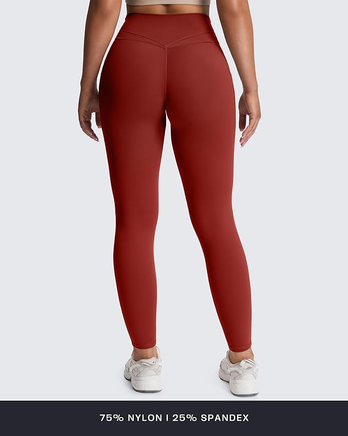 Aoxjox Women's Trinity High Waisted Yoga Pants with Pockets Cross-Waist Tummy Control Buttery Soft Workout Leggings 26"