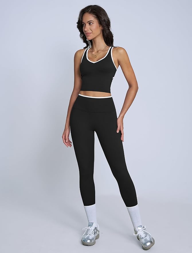 ABOCIW Womens Color Block Workout Sets Racerback Tank Top High Waist Leggings Gym Set Yoga Pilates Outfits