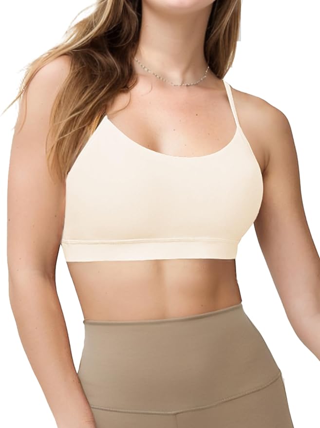 Buauty 2 Packs Y Back Sports Bra for Women, Low Impact Padded Racerback Spaghetti Strap Bras, Workout Yoga Tops