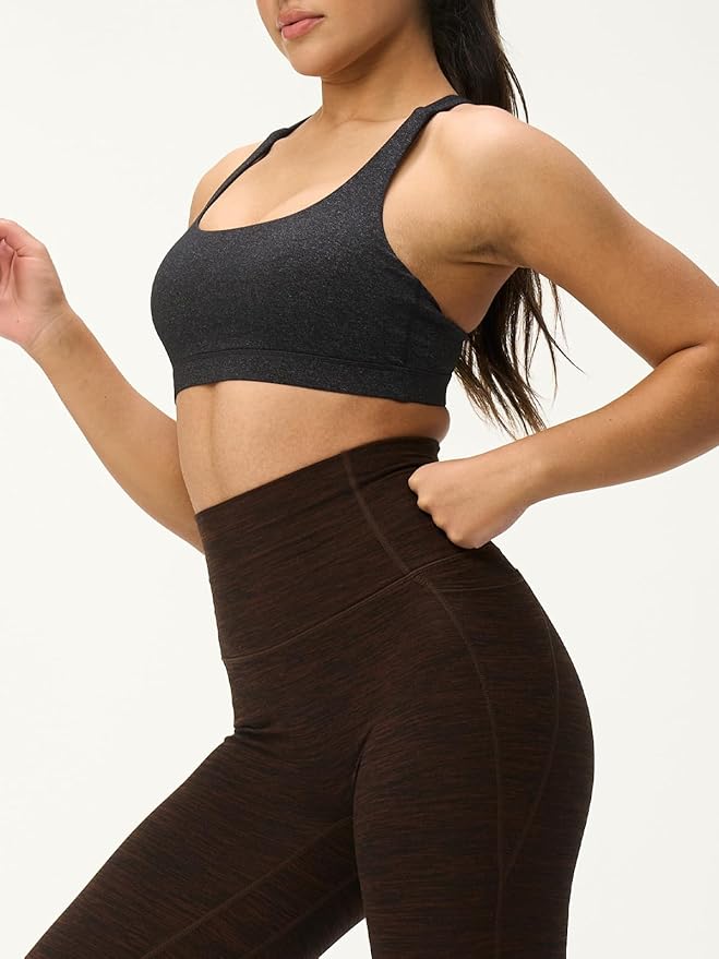 Women's Strappy Sports Bras Light Compression Crop Criss Cross Back Padded Workout Yoga Bra Supportive U Neckline