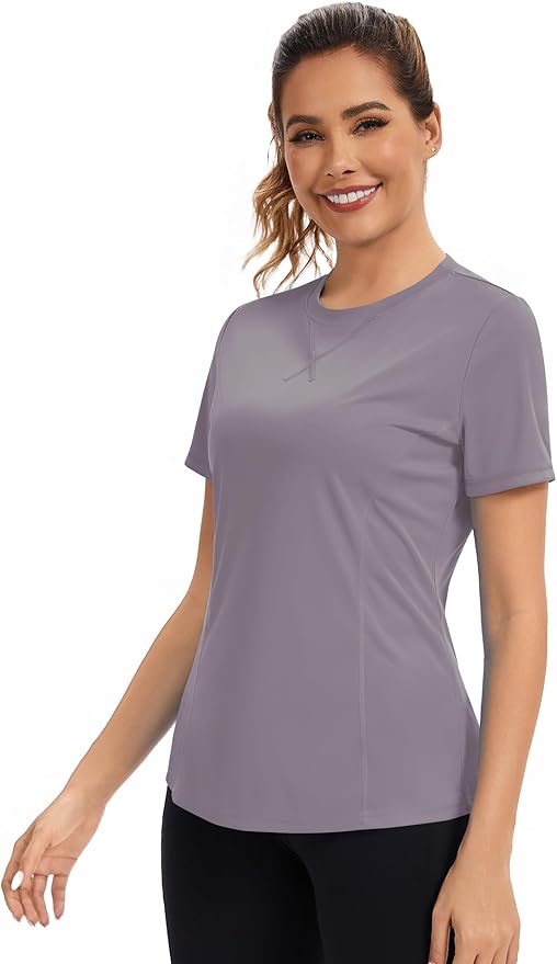 AVOOGUE Women's Short Sleeve Workout Tops Quick Dry Athletic UPF50+ Sun Protection Shirts Gym Hiking Running Yoga Clothes