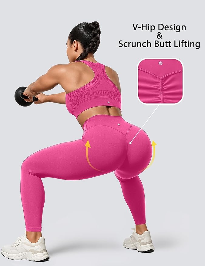 Sogetdo Yoga Leggings for Women Hidden Scrunch Butt Non See Through High Waisted No Front Seam Athletic Gym Workout Pants