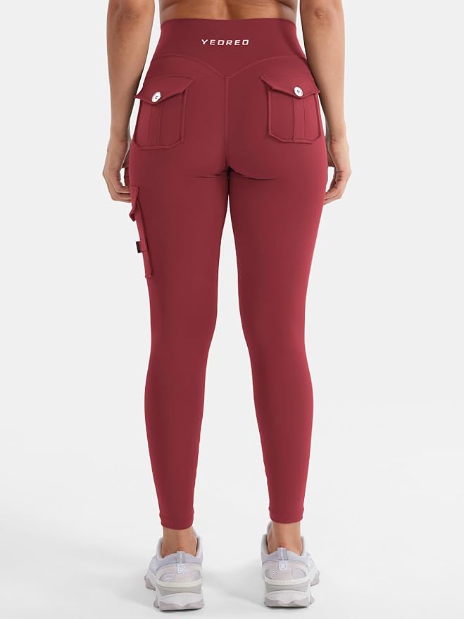 YEOREO CoreFlex Workout Cargo Leggings with Pockets for Women Hidden Scrunch Butt Lifting Leggings Gym Yoga Pants