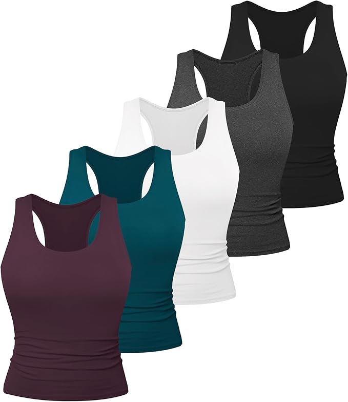 Dalavch 5 Pack Women's Workout Racerback Tank Tops Crop Spandex Yoga Athletic Running Gym Sports Tops for Women