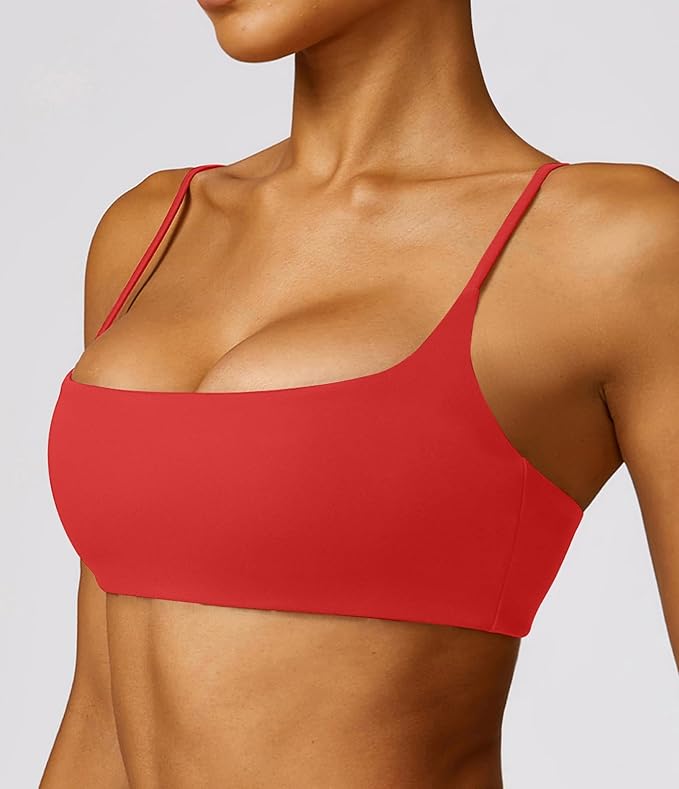 Comper Women's Sports Bra with Thin Straps Stretchy Wirefree Workout Bras Lightweight Workouts Bralette with Removable Pads