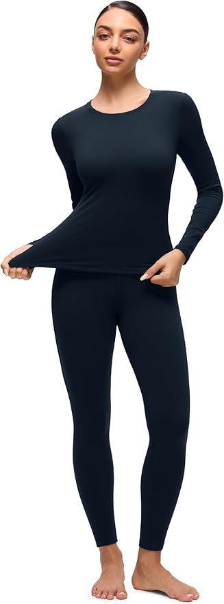 CRZ YOGA Softembrace Fleece Lined Thermal Underwear Set for Women - Soft Casual Base Layer Long Johns Warm Pajamas Top Bottom