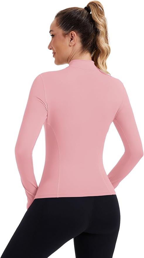 ZHENWEI Womens Workout Tops Long Sleeve Quarter Zip Pullover Quick Dry Golf Shirt Athletic Slim Fit Crop Yoga Gym Tops