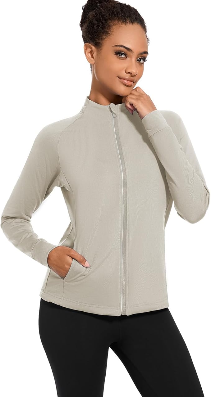 bpbtti Women's Polar Fleece Zip Up Workout Jackets with Pockets Slim Fit Cottony Soft Jacket for Running Athletic Yoga
