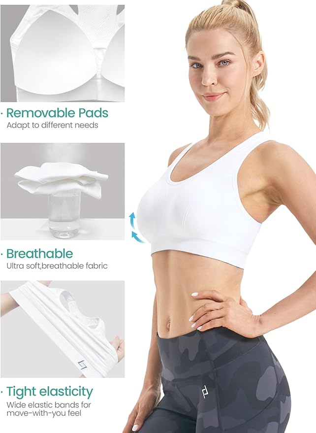 FITTIN Racerback Sports Bras for Women - Padded Comfortable Seamless Support for Yoga Workout Gym - for Plus Size Large Bust