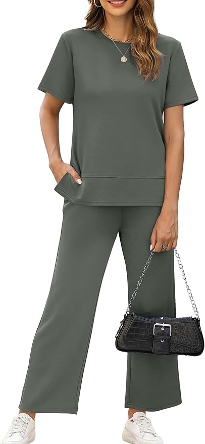 XIEERDUO Women's Side Slit Lounge Sets 2026 Fashion 2 Piece Travel Outfits Cozy Loungewear Wide Leg Tracksuits S-3XL