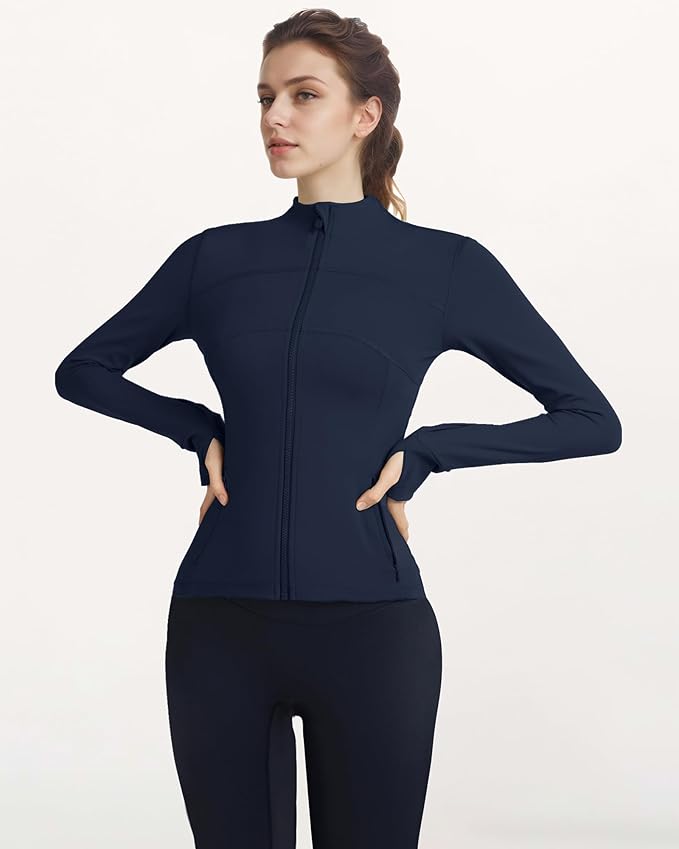Gacaky Women's Slim Fit Workout Running Track Jackets Full Zip-up Yoga Athletic Jacket with Thumb Holes