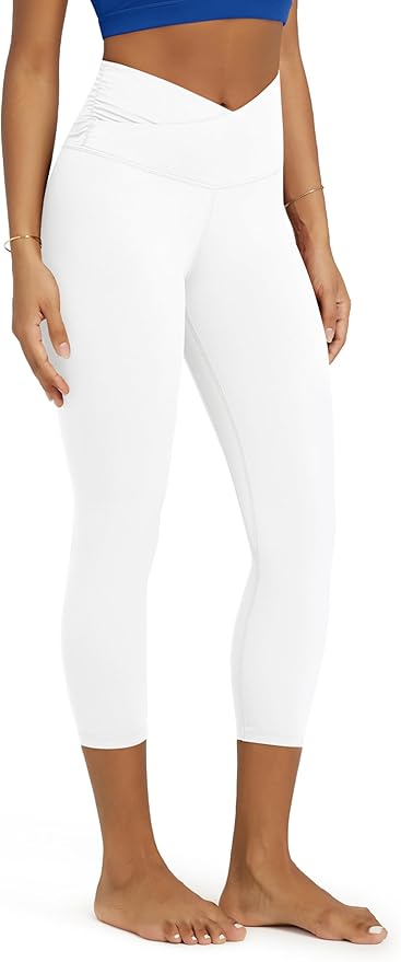 ODODOS Women's Cross Waist Yoga Leggings with Inner Pocket, 23"/25"/28" Gathered Crossover Workout Yoga Pants