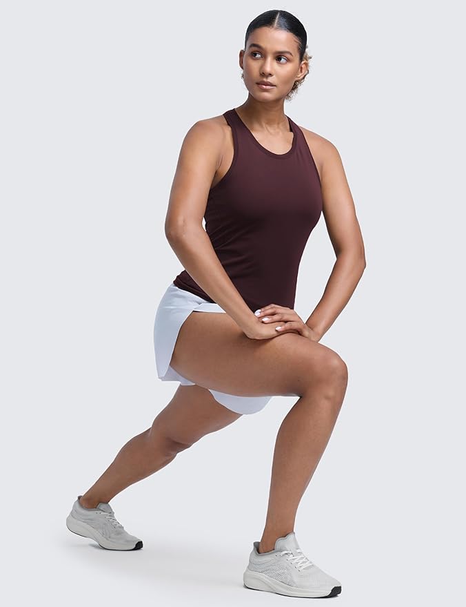 CRZ YOGA Seamless Workout Tank Tops for Women - Athletic Running Gym Sleeveless Shirts Crewneck Racerback Breathable