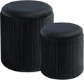 BLEXA Round Set of 2 Ottoman with Storage-Upholstered Velvet Vanity Stool for Makeup Multifunctional Ottomans Coffee Table Padded Seat Foot Rest for Living Room&Bedroom (Black)