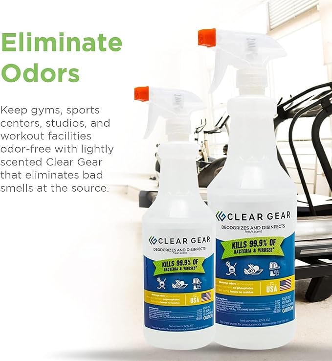 Clear Gear Gym Disinfectant, Yoga Mat Cleaner, Deodorizer For Sports Equipment, Gyms, and Fitness Centers - Mixed Pack - 16 Oz and 32 Oz Bottle Hospital grade Disinfectant Spray Pack