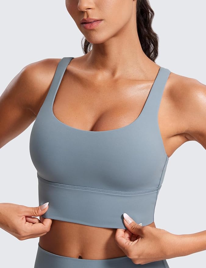 CRZ YOGA Naked Feeling Strappy Longline Sports Bras for Women - Medium Impact Criss Cross Yoga Padded Workout Crop Top