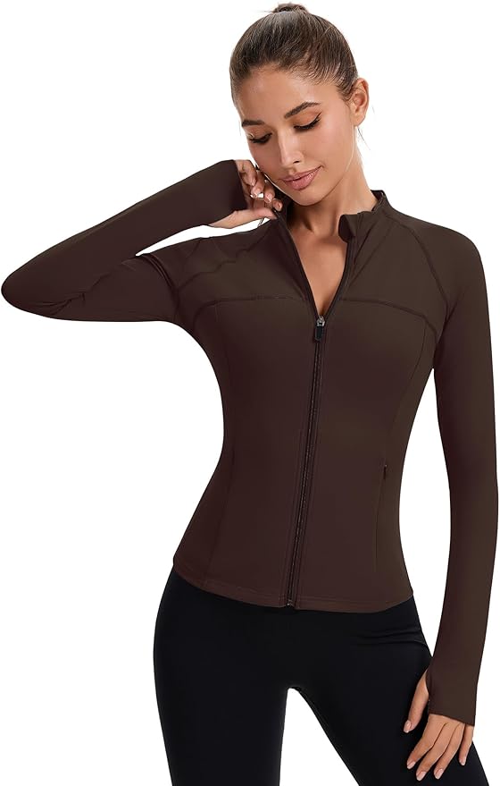 Rapbin Women's Full Zip Workout jackets Runing Slim Fit Athletic Tops With Thumb Holes