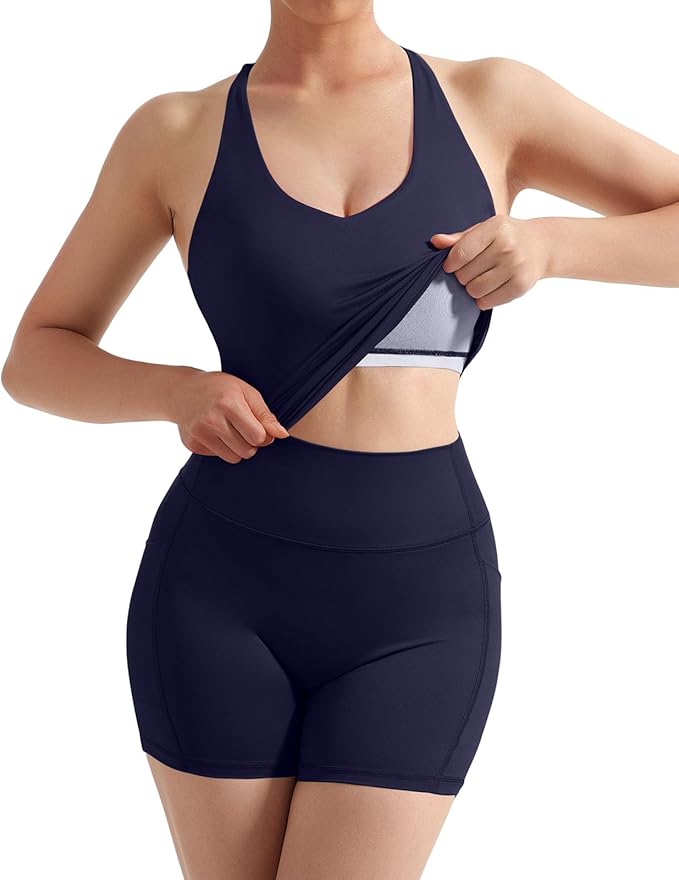 SUUKSESS Women 2 Piece Workout Sets Padded Tank Tops Tummy Control Leggings Gym Outfits
