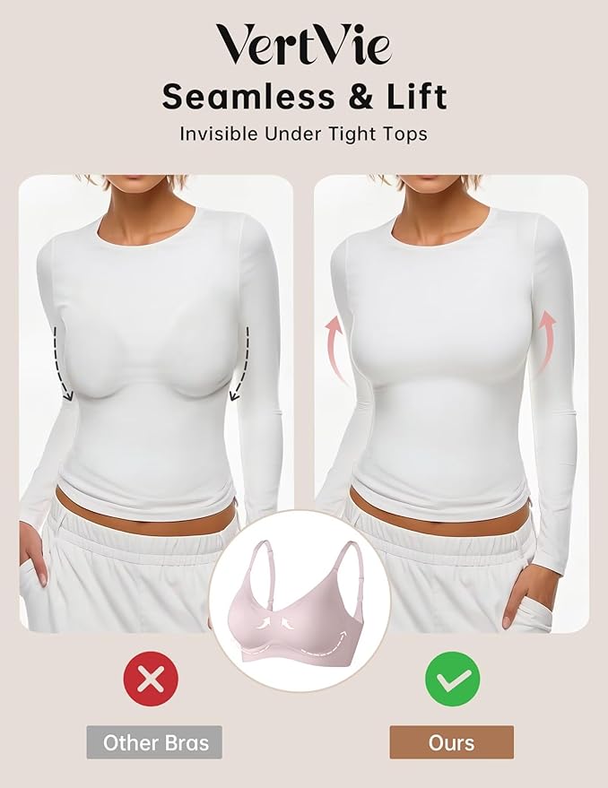 Vertvie Womens Seamless Jelly Bras No Underwire Comfort Push Up Bras Buttery Soft Wireless Bralette Full Coverage Sports Bra