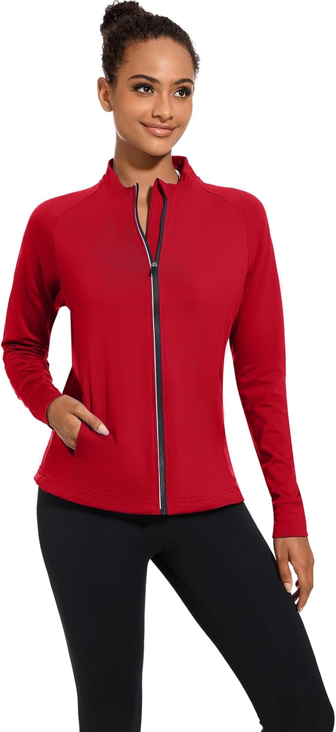 bpbtti Women's Polar Fleece Zip Up Workout Jackets with Pockets Slim Fit Cottony Soft Jacket for Running Athletic Yoga