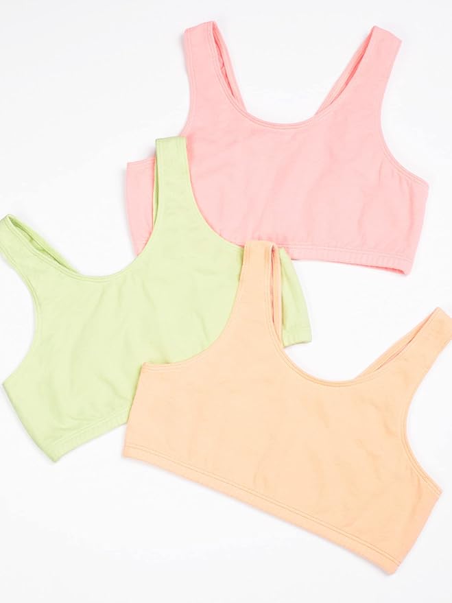 Fruit of the Loom girls Multi Pack Cotton Built -Up Stretch Sports Bra Available in 6 Packs!