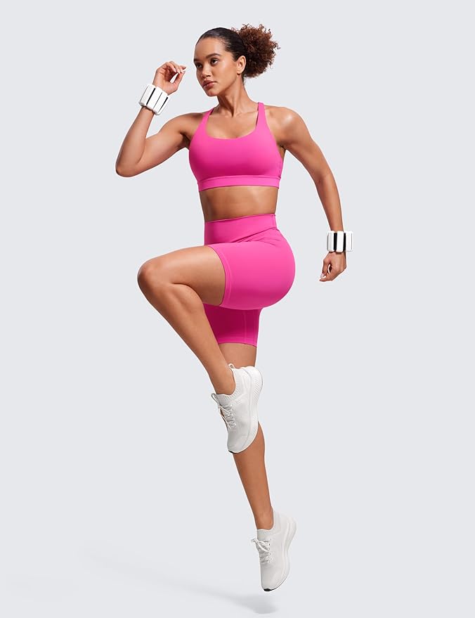 CRZ YOGA Naked Feeling Strappy Padded Sports Bras for Women - Fitness Workout Top Criss Cross Back Yoga Cami