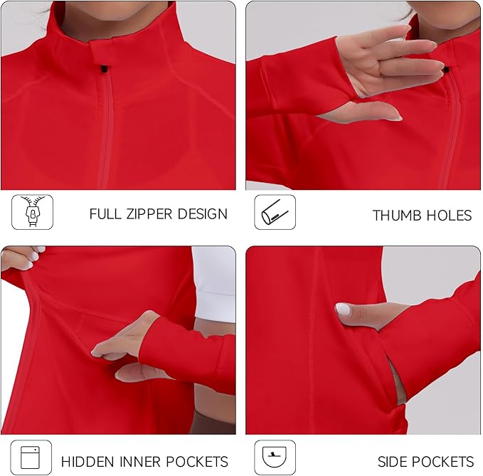 Women's Athletic Jackets Lightweight Sport Workout Jackets Zip Up Running Jackets with Thumb Holes for Gym Yoga