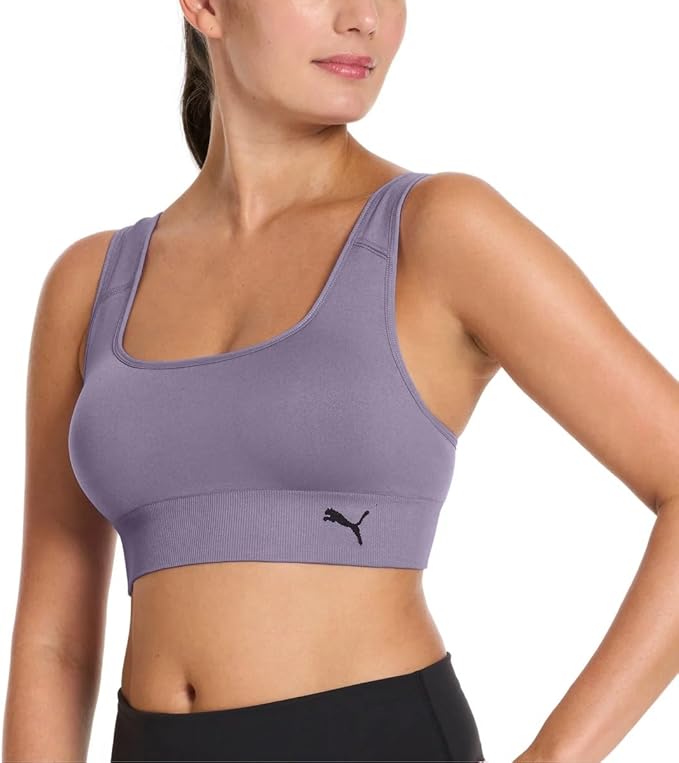 PUMA Sports Bra for Women Lightweight, Seamless Bras with Stretch Fit, 2-Pack