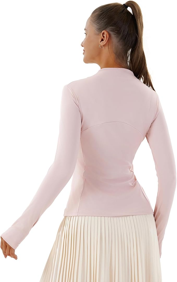 Women Jacket Full Zip UP Workout Athletic Cropped Jacket wIth Thumb Holes Running Yoga Sportswear
