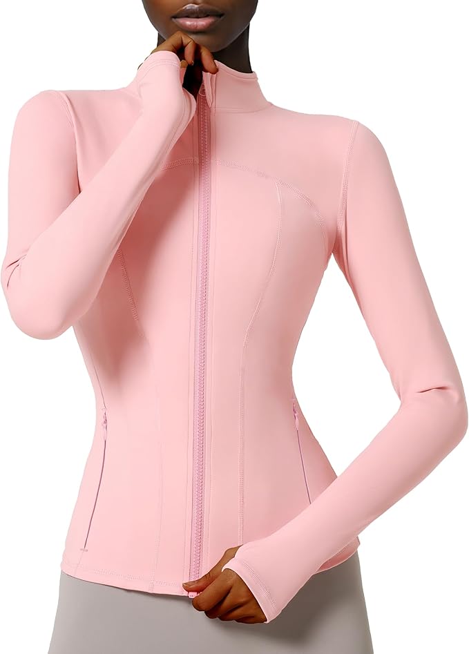 Locachy Women's Slim Fit Full Zip Athletic Running Sports Workout Jacket with Thumb Holes