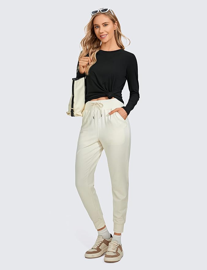 CRZ YOGA Pima Cotton Crewneck Long Sleeve Shirts for Women - Workout Athletic Yoga Casual Tops Soft Plain T-Shirt