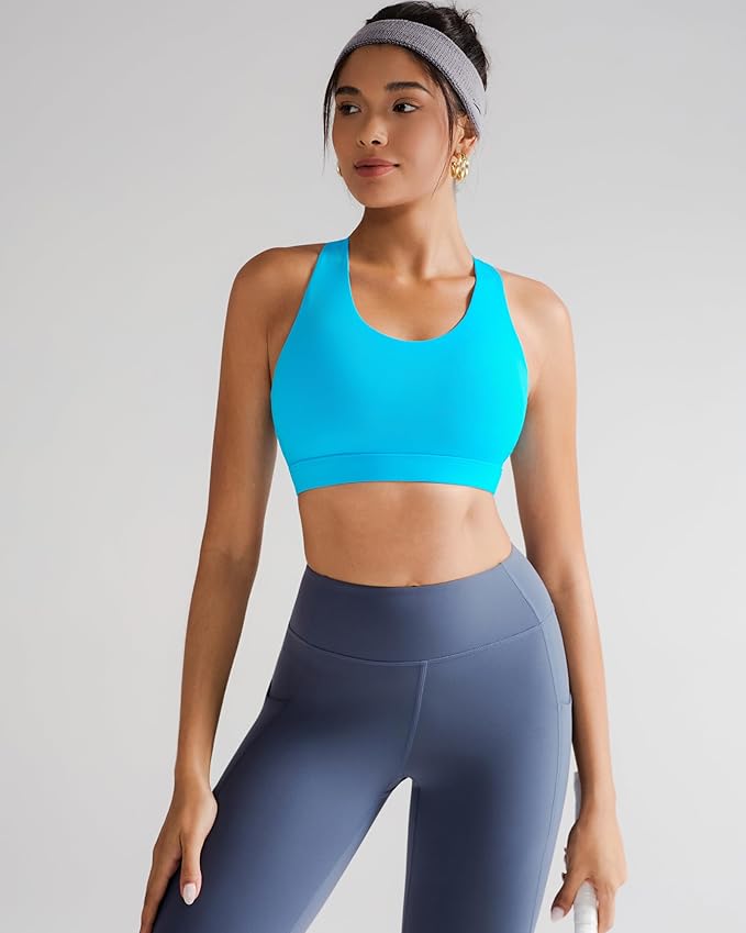 RUNNING GIRL Sports Bras for Women,Padded Strappy Sports Bras Criss-Cross Back Medium Support Sports Bras with Removable Cups